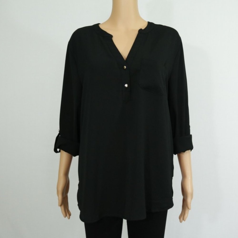 twine & string | Black Half Buttoned Blouse